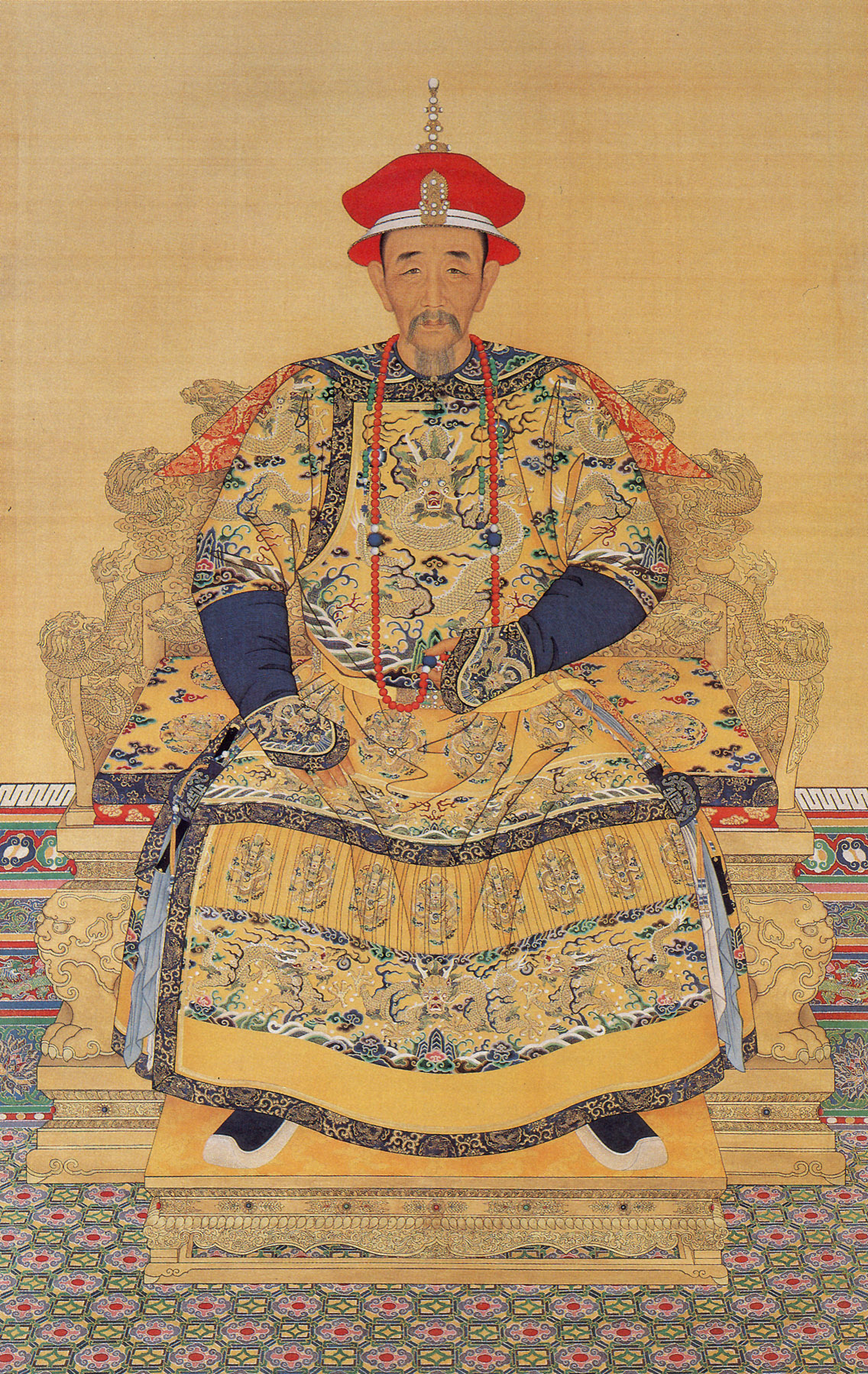 Portrait officiel de l'empereur Kangxi en tenue de cour, fondateur des ateliers horlogers de la Cité interdite